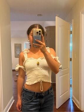 Surf Gypsy White Smocked Ruffle Tie Crop Top